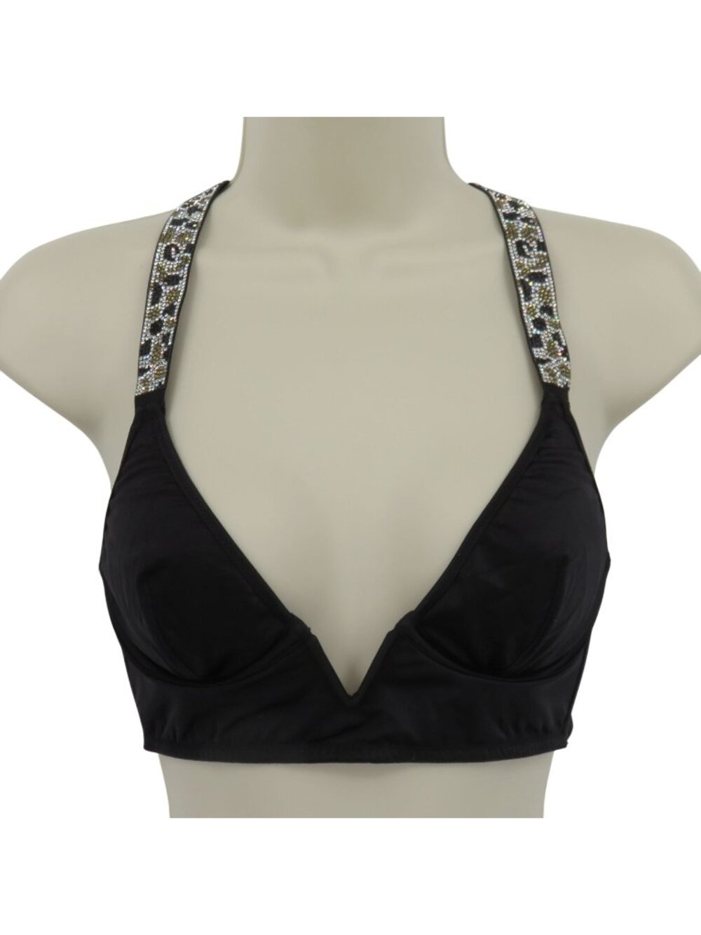Victorias Secret Small Deep V Black Animal Rhinestone Bralette Bra Underwire